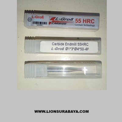 Jual Endmill carbide 4 flute diameter 1mm long 50mm HRC55 Merk L-grob