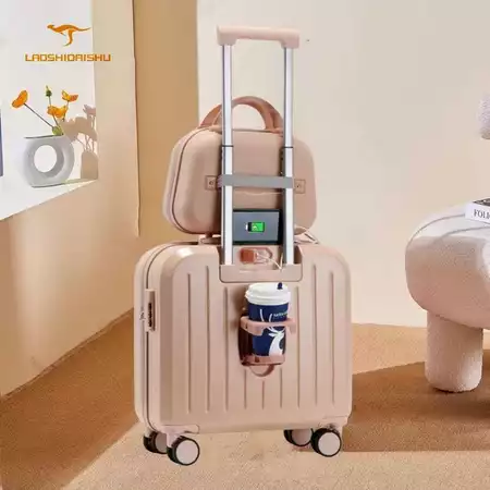 Laoshidaishu Zipper Kapasitas Besar Koper Mini 18 Inch Stand Cup / Usb Charger Koper Travel Modis Laoshidaishu Official Store