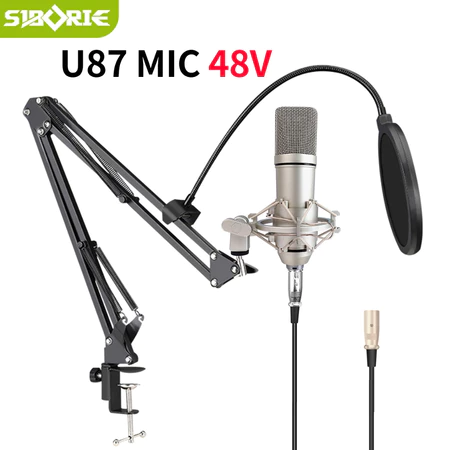 Siborie U87 48V mikrofon karaoke berkualitas suara tinggi microphones Satu set lengkap braket kantilever Siborie Official Shop