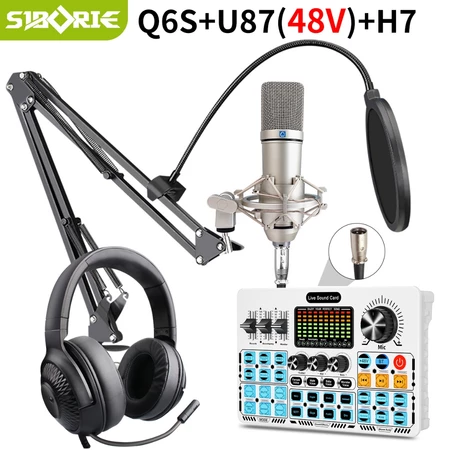 Siborie Q6S+U87(48V)+H7 paket lengkap soundcard headset mic 3 in 1 set full Peralatan Streaming Langsung Siborie Official Store