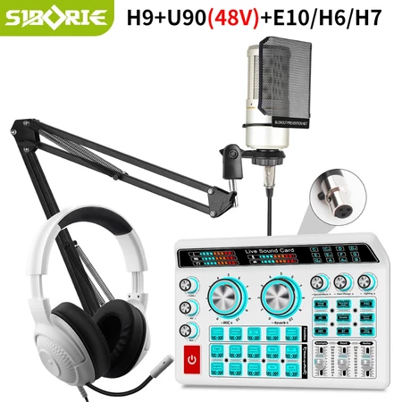 Siborie H9+U90+E10/H6/H7 paket lengkap live soundcard headset mic 3 in 1 paket lengkap HIFI sound quality karaoke Siborie Official Store