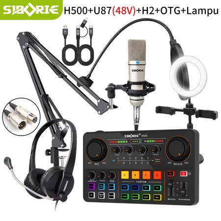 Siborie H500 Sound Card+U87 Mic/U87(48V) Mic+H2 Headphone+Ring Light+OTG-2IN1 Paket Komplit Peralatan Streaming Siborie Official Store