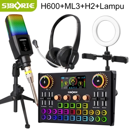 Siborie H600 Soundcard+ML3 Mic+H2 Headphone+Lampu Full Set 4 in 1 HIFI Sound Quality Karaoke Siap COD Siborie Official Store