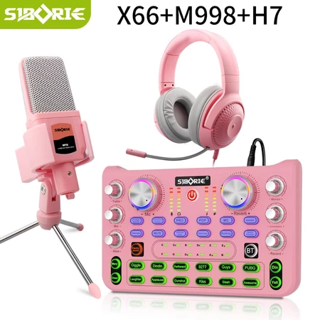 Siborie X66 Soundcard+M998 Mic+H7 Headphone Paket Lengkap 3 in 1 full set Mixer Bluetooth sound card for Streaming Langsung Siborie Official Store