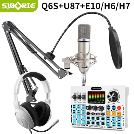 Siborie Q6S+U87+H7 Paket lengkap sound card headset mic 3 in 1 set for Streaming Langsung Satu set dudukan lengkap gratis Siborie Official Store