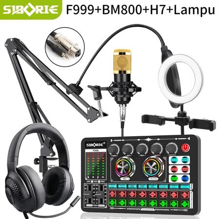 Siborie F999 SoundCard+BM800 Mic+H7 Headphone + Lampu for live Streaming Media Siborie Official Store