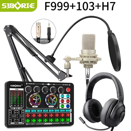 Siborie F999+103+H7 Paket Lengkap soundcard mic headphone Set Pengiriman cepat Siborie Official Store