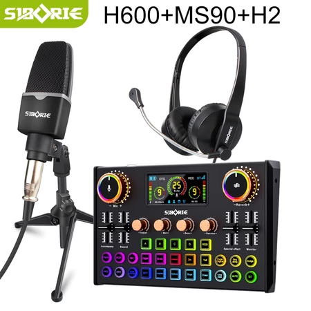 Siborie H600+MS90+H2 Paket Lengkap Live Soundcard Mic Headphone 3 in 1 Karaoke For Streaming Langsung Siborie Official Store