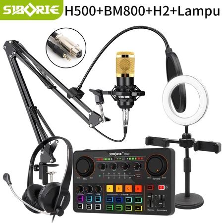 Siborie H500 Sound Card+BM800 Mic+Cantilever Support+H2 Headphone+Lampu Full Set For Streaming Media Siborie Official Store