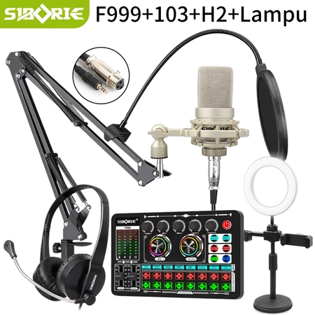 Siborie Paket Lengkap Soundcard F999+103 Mic+H2 Headphone+Lampu Set With Kurung Kantilever Mendukung COD Siborie Official Store