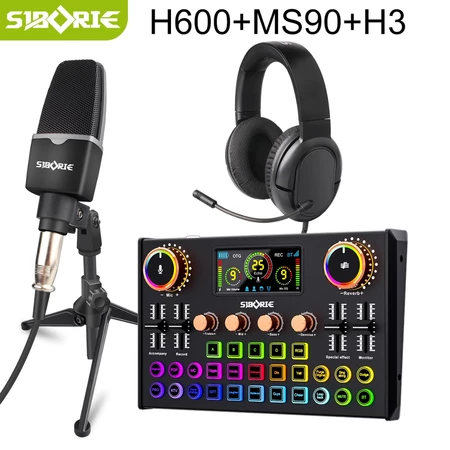 Siborie Soundcard H600+MS90 Mic+H3 Headphone Paket Lengkap Set Mixer Bluetooth Sound Card For Phone PC-Live Siborie Official Store