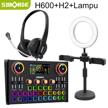 Siborie H600+H2+Lampu Paket Lengkap Soundcard Headphone 3 in 1 Full Set Siborie Official Store