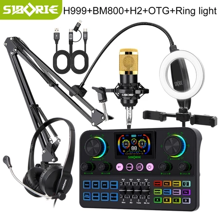 Siborie Siap COD H999+BM800+H2+Ring light+OTG-2IN1 Paket Lengkap Soundcard Mic Headphone 5 in 1 Full Satu Set Dudukan Lengkap Siborie Official Store
