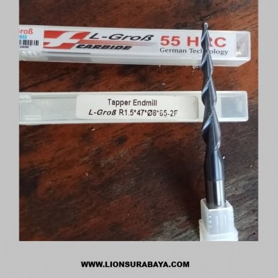 Taper Ballnose R1.5 Shank 8mm Long85mm 2 flute Merk L-Grob