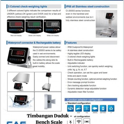 TIMBANGAN DUDUK STAINLESS STEEL304 WATER PROOF 100 - 300 Kg MERK CAS