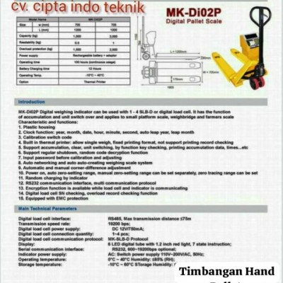 HAND PALLET TIMBANGAN 2 TON MERK SAYAKI / SONIC /CAS / GSC