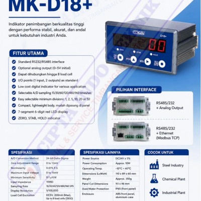 INDIKATOR TIMBANGAN MK D 18 + RS 485 / ETHERNET MERK MK CELLS