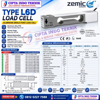 LOAD CELL SONIC / ZEMIC L6D 1 - 50 Kg