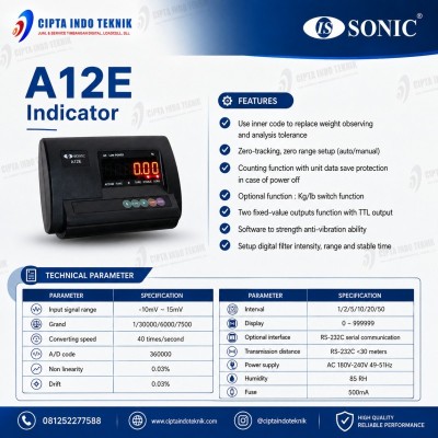 INDIKATOR  TIMBANGAN A12E  MERK SONIC